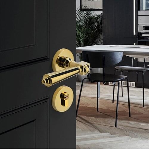 Modern Zinc Alloy Silent Safety Door Locks Interior Door Handle Lock Golden Room Mute Anti-theft Lock Hardware Accessories