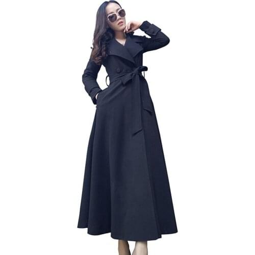 Korean Super Long Trench Coat Womens Outerwear 2021 New Fashion Slim Black Plus Size Overcoat Lady Spring Autumn Coat Female