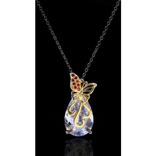 CIZEVA Vintage Butterfly Jewelry 925 Sterling Silver White Zircon Pendant Necklace Womens Sweater Chains Anniversary Gifts