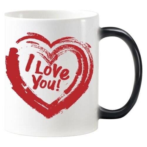 I Love You Red Heart Emotion word Illustration Pattern Morphing Heat Sensitive Changing Color Mug Cup Milk Coffee With Handles