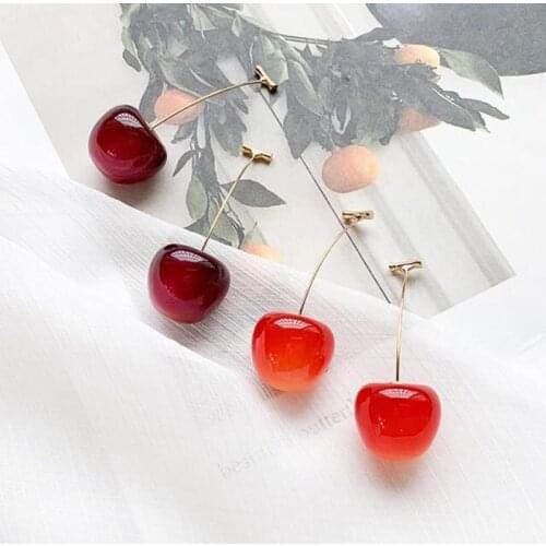2021 New Japan Korean Cherry Fruit Shaped Drop Earrings For Women Sweet Girls Cute Brincos Line Pendientes Jewelry Gifts