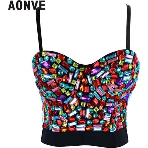 AONVE Women Steampunk Corset Bra Tops Colorful Rhinestone Bralette Push up Bras for Women Waist Trainer Slimming Underwear Top