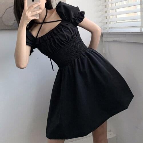 Women Summer Clothing 2021 Sexy Dresses Boho Plus Size Elegant Black Gothic Clothes Vintage Puff Sleeve Mini Dress Girls A line