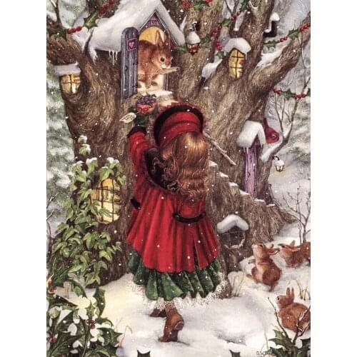 Winters Gift Girl Counted Cross Stitch Kits Needlework Embroidery Crafts 14ct Unprinted Aida DIY Arts Handmade Home Decor