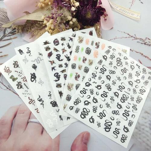 1 Sheet DIY 3D Nail Art Sticker Adhesive Sticker Decals Tool Black Colorful Snake Deisgn Tattoo Nail Art Decorations Ta#057