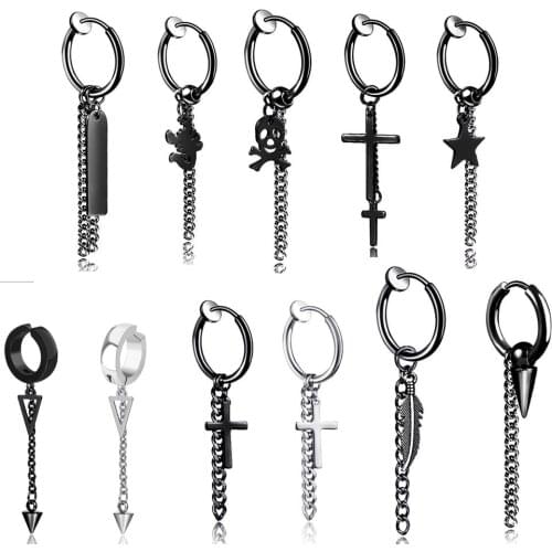 1 PCS Geometric Triangle Cross Drop Unisex Clip Earrings Stainless Steel Metal Punk Men Ear Accessory