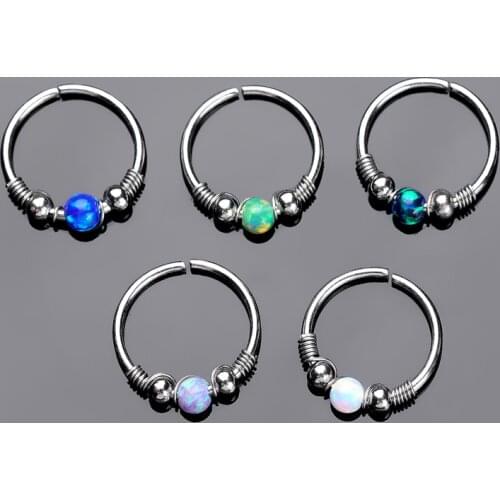 1Piece Opal Boho Fake Nose Piercing Ring Fashion Faux Septum Piercing Ring Cheater Nose Cartilage Tragus Earring Piercing
