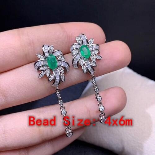 1Pc Natural Colombian Emerald Stud eardrop 925 Silver Fashion Gem Ring Crystal Healing Stone Gift For Ladies Christmas
