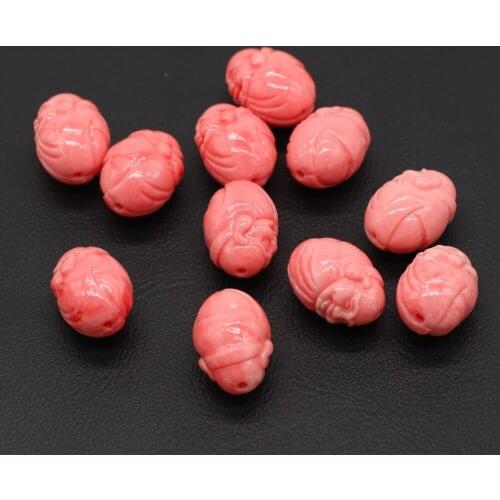 Hot Sale Coral Through Hole Carved Egg-shaped Buddha-shaped Exquisite Beads DIY Jewelry Making Elegant Necklace Jewelry 10pcs