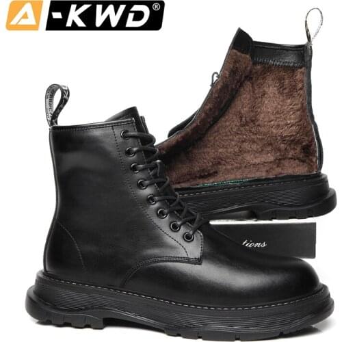2020 Fashion Black Warm Winter Men Boots Leather Ankle Boots Plush Work Shoes Male Military Fur Snow Boots for Men Botas Hombre