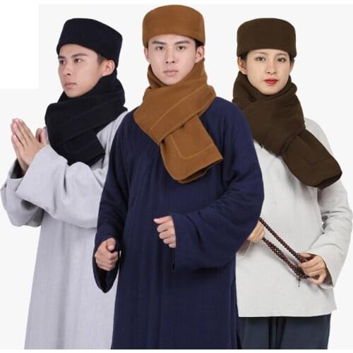 Unisex 5colors Winter warm Buddhist lay shaolin monks scarf zen meditation master hat nun cap