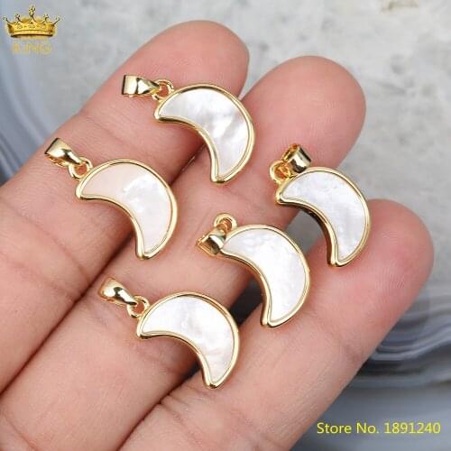 5Pcs/Lot Natural Shell Gold Pendant Charms,Pink Shell Crescent Moon Charms Pendant For Necklace Jewelry DIY Making HS-45KBH