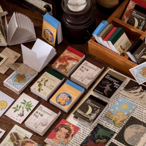 50Sheets Retro Library Series Sticker Book Washi Paper Journal Diy Material Decoration Sticker Memo Pad Scrapbook Stationery