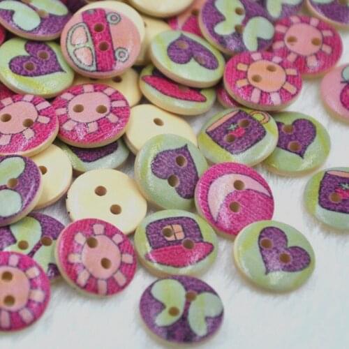 50pcs 15mm Mix Heart Wood Buttons 2Holes Sewing Crafts Accessories WB335
