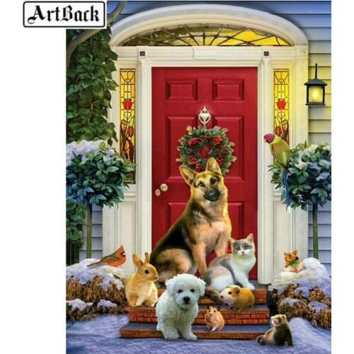 5d diy diamond painting door dog Collie Christmas sticker full square diamond mosaic kids handmade crafts home decoration gift