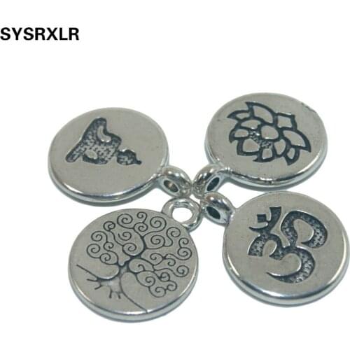 Free Shipping 20/40 PCS Lotus Life Tree OM Buddha Metal Zinc Alloy Charms DIY Bracelet Necklace Earring For Jewelry Making 15 MM