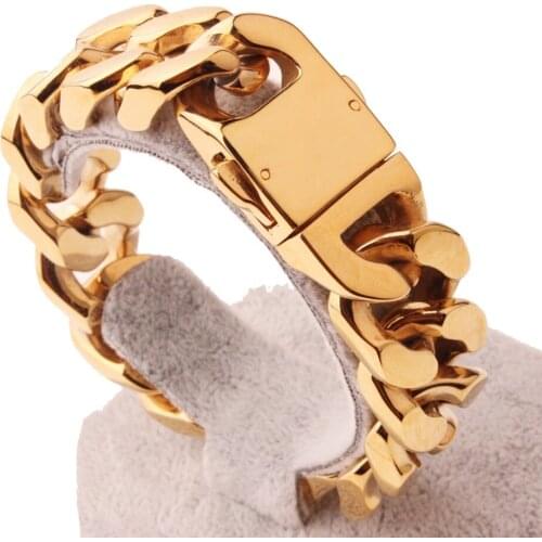 20mm Fitness Cool Style Stainless Steel Gold Color Cuban Link Chain Bracelet Casting Mens Boys Biker Daily Wristband Jewelry