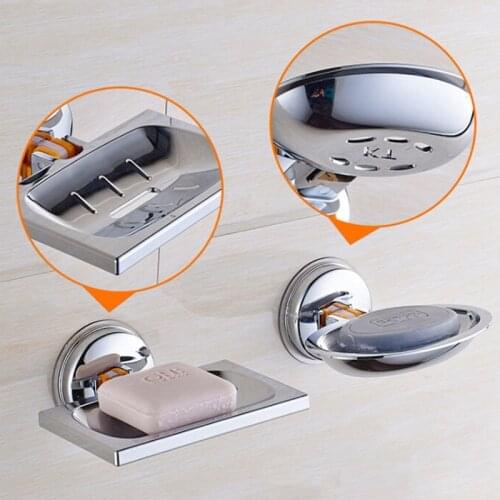 Stainless Steel Soap Dish Holder Wall-Mounted Drain Hollow Soap Box Strong Suction Soap Dish For Kitchen Bathroom Accessories