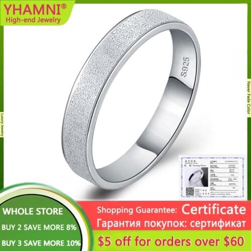 With Certificate 925 Silver Frosted Finger Rings for Women Men Wedding Bands Sterling Silver 925 Jewelry High Quality Never Fade