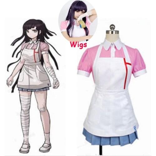 Dangan Ronpa 2 Mikan Tsumiki Danganronpa Dress Cosplay Costume Danganronpa Mikan Tsumiki Cosplay Shirt + skirt + apron and wigs