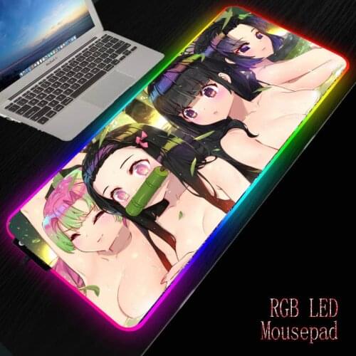 MRGBEST Anime Girl Demon Slayer Kimetsu No Yaiba RGB Mouse Pad Computer Led Backlight XXL Surface Mause Pad Keyboard Desk Mat