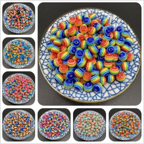 50pcs/Lot 8mm Round Resin Beads Rainbow Stripe Loose Spacer Beads For Jewelry Making DIY Charms Bracelet Necklace Accessories