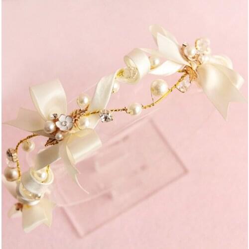 Handmade Lace Bowknot Lace Flower Pearl Bridal Hair Accessories Hair Jewelry Wedding Headband Hairbands BN