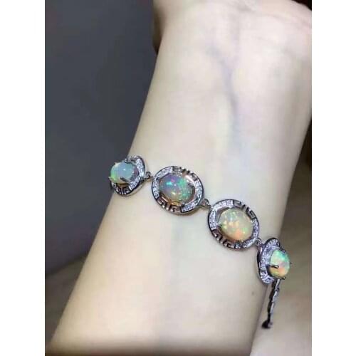 The best gift for engagement 925 sterling silver Fine jewelry OPal Bracelet Natural And Real Opal Bracelet