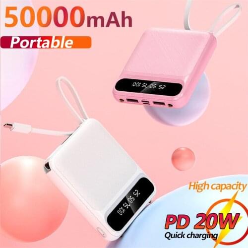 30000mAh Mini Power Bank with Digital Display Portable Charge Powerbank Built In Cables External Battery Fast Charger For iPhone