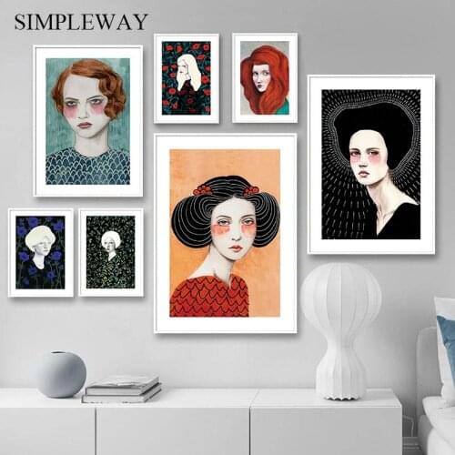 Fashion Girl Wall Art Canvas Painting Nordic Poster Vintage Minimalist Print Modern Artwork Decoration Picture Living Room Decor