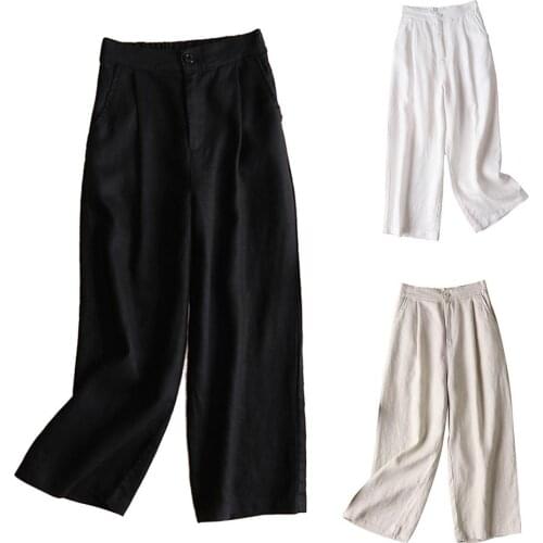 Fashion Women Solid Color Plus Size Casual Loose Wide Leg Long Trousers Pants