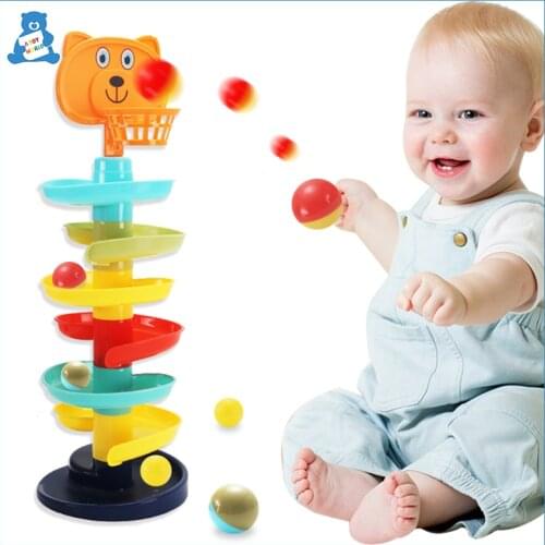Montessori Educational Toy Blocks Wooden Tree Spin track Rolling Ball Pile Tower Run Track Game Baby Kids Gift Intelligence Toys