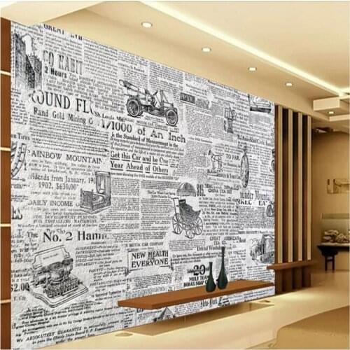 Customized high-end wallpaper retro black and white newspaper TV background wall decoration painting waterproof material