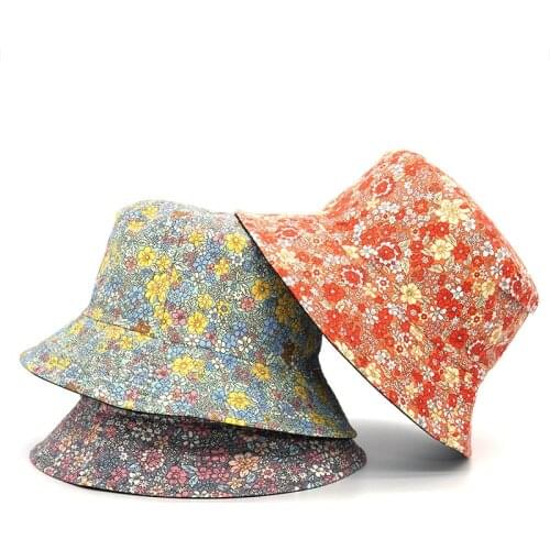 New Fashion Floral Print Bucket Hat Women Double Side Cotton Reversible Sun Protection Cap Female Panama Fisherman Hats