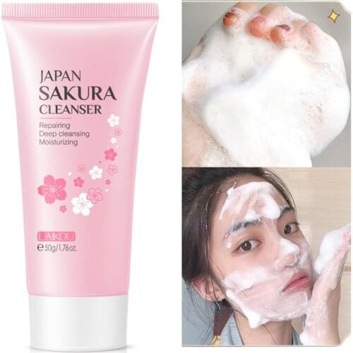 50g Sakura Foam Cleanser Deep Clean Remove Grease Oil Control Face Wash Cream Gentle Moisturizing Remove Blackhead Cleanser
