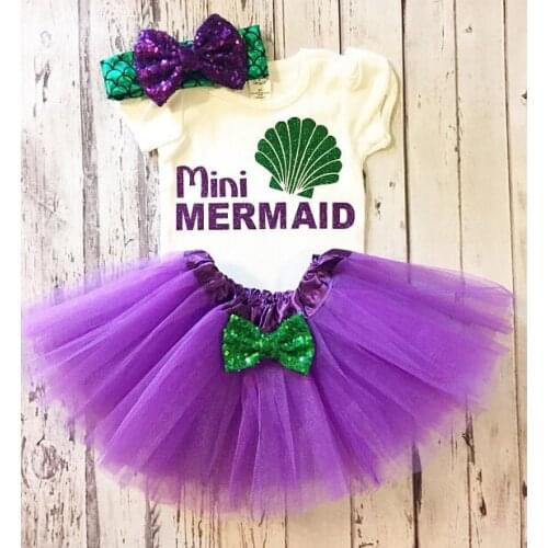 Personalized Mini Mermaid birthday bodysuit onepiece cake mesh Tutu toodles Outfit Set baby shower party favors