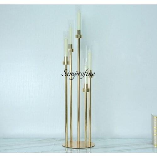 10PCS Latest Wedding Decoration Table Centerpiece Gold Candelabra 5 Arms Candle Holder for Tabletop Decor Party Event Aisle
