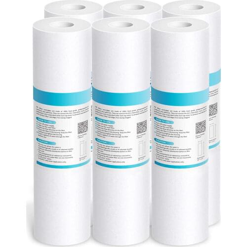 5 Micron Water Filter Replacement 10"x 2.5" Polypropylene Sediment Filter Cartridge for Whole House, Compatible (6 Pack)