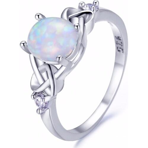 Geometric Luxury AAA Crystal Wedding Rings 925 Sterling-Silver White Fire Opal Women Bowknot Rings anillos