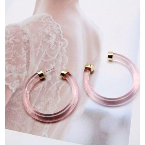 Pink C Shaped Resin Elegant Stud Earrings Translucent Accessories