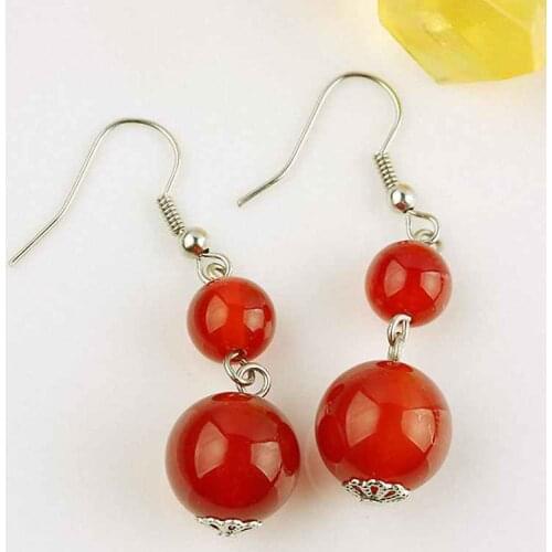 TUMBEELLUWA Carnelian Gem Stone Round Beads Dangle Hook Earrings For Womens Girls