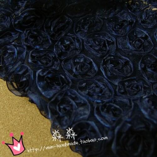 Blue Ribbon Gauze Cloth Disc Stereo Flower Decoration Dress Lace Fabric./100*125cm