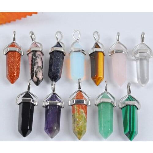 Mixed Stone Rose Crystal/Tigereye/Opal/Lapis/Purple Crystal/Rhodonite/Green Aventurine Pendant Jewelry (12 pcs/lot) S2001