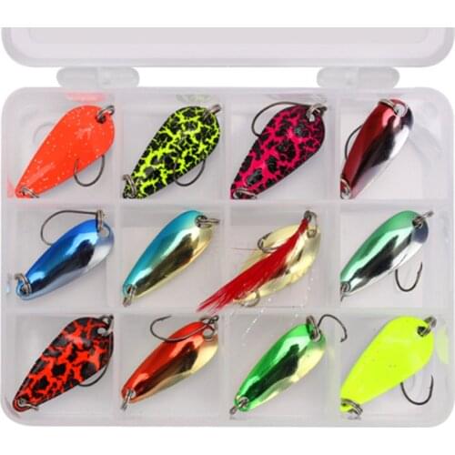 12Pcs Trout Spinners Fishing Bait Spoons Metal Lures Kit Flying Multiple Fishing Spinner Artificial Baits Tackle Set