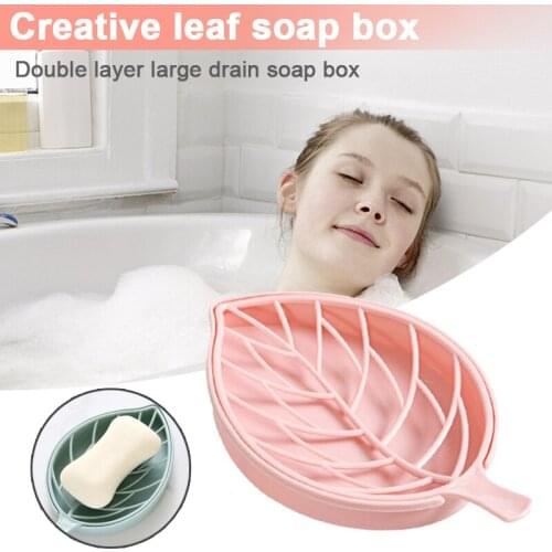 Leaves Shaped Soap Rack Double Layer Soap Drain Storage Organizer for Bathroom FP8