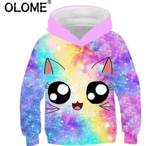 3D Cat Boys Hoodies Autumn Kids Sweatshirt Unisex Pullover Streetwear OLOME Hooded Children Clothes Casual Teenager Hoodies