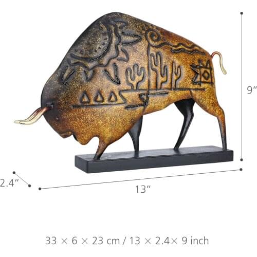 Tooarts Animal Sculpture Iron American Bison Sculpture Art Ornament Native American Culture Buffalo Home Decoration Vintage