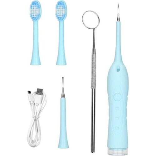 USB Electric Sonic Dental Scaler Waterproof Tooth Cleaner Remover Stains Tartar W/ Toothbrush Heads Mouth Speculum Grinding Head