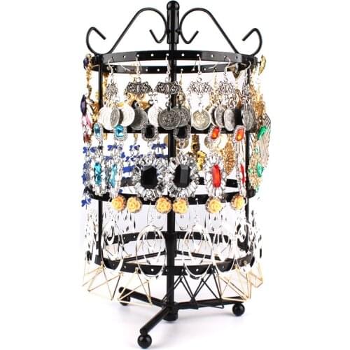 144 Holes Round Rotating Jewellery Display Stand Black Metal Earrings Holder Organizer Stand Rack #46674