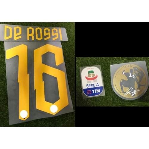 Top Quality 2019 Farewell #16 De Rossi Nameset And De Rossi Testimonial Patch Iron On Heat Transfer Soccer Patch Badge